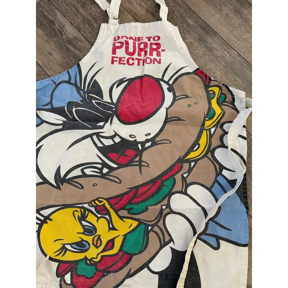 Vintage 80-90s Looney Tunes Done To Purr-Fection Smock Apron Multi Graphic